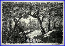 1874 MONNIN French Impressionist Etching Foret et Rochers Original RARE