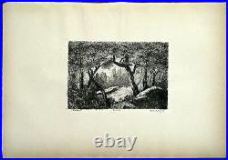 1874 MONNIN French Impressionist Etching Foret et Rochers Original RARE