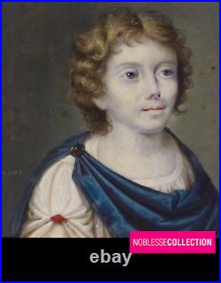18th C FRENCH MINIATURE HAND PAINTED YOUNG BOY DRESSED IN ANTIQUE STYLE PORTRAIT