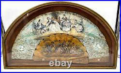 18th Cen French Artist Painted Doube Scene At Rest Hand Fan in Display Case