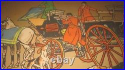 1900's French Original Silkscreen 1/4 Artist Signed Dogs Horses Soldiers