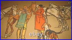 1900's French Original Silkscreen 1/4 Artist Signed Dogs Horses Soldiers