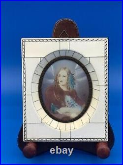 19th C. French Miniature Hand Painted Portrait Photo Picture Frame Artist Signed