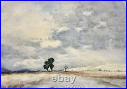19th Vintage Watercolor old Antique French painting trees Scene 1880s