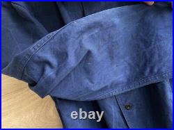25 Pit 1940s Vintage French Work Chore Jacket, Worn Blue Worker Coat Artist