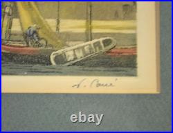 2 Nice Antique Colored Etchings Noted French Artist V. Carre' Veere & Concarneau
