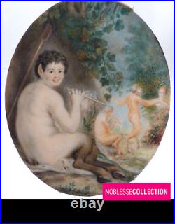 AFTER JACOB JORDAENS ANTIQUE END 19th FRENCH MINIATURE PAN SATYR PLAYING FLUTE