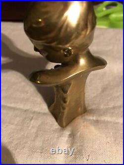 ANTIQUE BRONZE BUST OF A MAIDEN WITH BIRD Signed PEIFFER