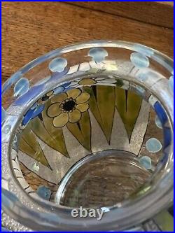 ANTIQUE FRENCH ENAMELED GLASS VASE ART DECO ADRIEN MAZOYER Signed Floral