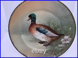 ANTIQUE FRENCH LIMOGES HAND PAINTED BIRD PLATE 9 1/2 With artist signature Luc
