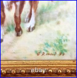 ANTIQUE Framed FRENCH artist G. RENARD Pastoral TILE Painting