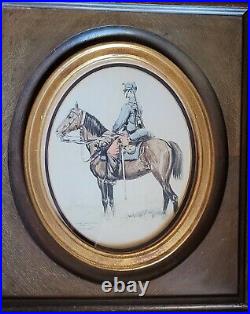 A. Lecomte Antique Military Equestrian Watercolor Painting Signed