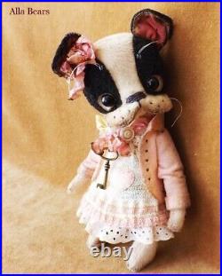 Alla Bears artist Antique doll French Bulldog Pug Boston Terrier