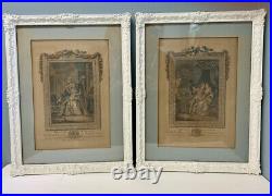 Antique 18th C Pair French Engravings Wood Framed Rococo Art JBC Chatelain 1772