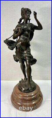 Antique 19C Large French Women Bronze Statue Auguste Moreau 19in