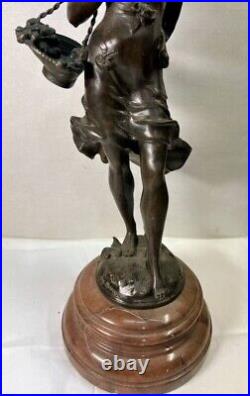 Antique 19C Large French Women Bronze Statue Auguste Moreau 19in