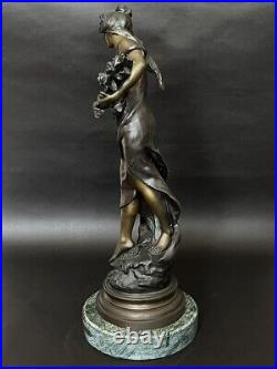 Antique 19C Large French Women Bronze Statue Auguste Moreau 26in