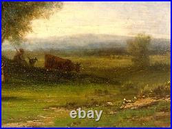 Antique 19C Marie Guillot Pastoral Cows & Sheep O/B Landscape Painting