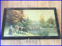 Antique ARSENE SAUVAGE Chromolithography Print Art Picture French Artist Cows