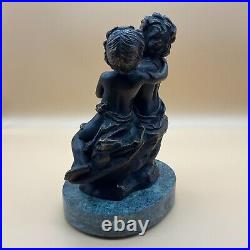 Antique Early 20th C. Bronze Statue on Marble Children After Auguste Moreau