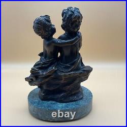 Antique Early 20th C. Bronze Statue on Marble Children After Auguste Moreau