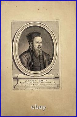 Antique Engraving Print Portrait of Clement Marot French Poet, Humanist