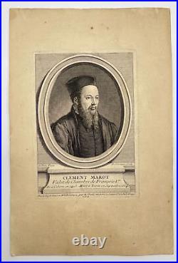 Antique Engraving Print Portrait of Clement Marot French Poet, Humanist