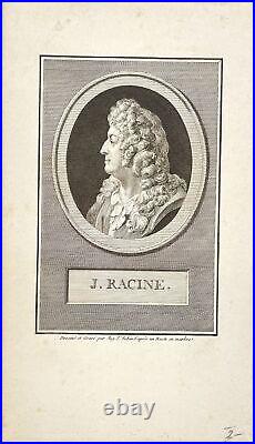 Antique Engraving Print Portrait of Jean Baptiste Racine French Playwright F