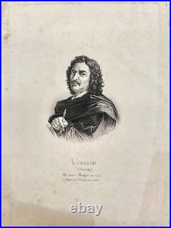 Antique Engraving Print Portrait of Nicolas Poussin French Artist France