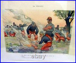 Antique FRENCH Colored ENGRAVING ETCHING Artist A GUILLAUME Soldiers TRUFFLES
