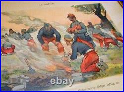 Antique FRENCH Colored ENGRAVING ETCHING Artist A GUILLAUME Soldiers TRUFFLES