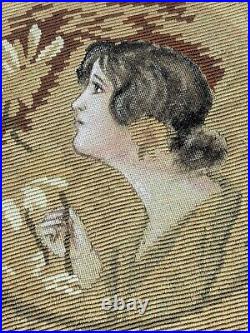 Antique French Art Nouveau Crosstitch Tapestry Aubusson Pictorial 20 X 15
