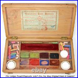 Antique French Bourgeois Aine Watercolor Artist's Box, Set, Some Orig. Contents