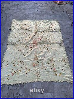 Antique French Embroidery silk Wall hanging panel textile