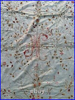 Antique French Embroidery silk Wall hanging panel textile