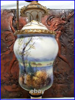 Antique French European Porcelain Handpainted Landscape Scene Artist Signed Lamp