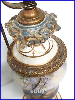 Antique French European Porcelain Handpainted Landscape Scene Artist Signed Lamp