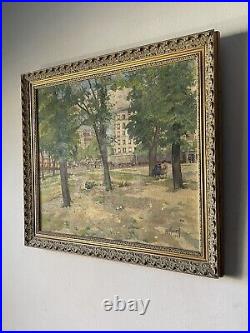 Antique French Impressionist Plein Air Landscape Oil Painting Old Paris 1943