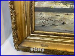 Antique French Pastel Gold Gilt Framed Monk Landscape Painting G. Baltuta