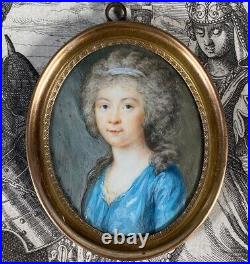 Antique French Portrait Miniature, Artist Signed, Era of Louis XVI & Antoinette