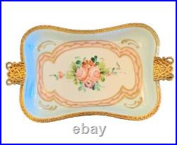 Antique French Sevres Ormolu Hand Painted Artist Signed Floral Vanity Ashtray