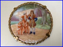 Antique French Victorian Artist Brooch A Couple in 18th C Costumes 5.5cm
