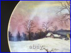 Antique French Winter Sunset over Farmhouse Plate Haviland Artist Signed