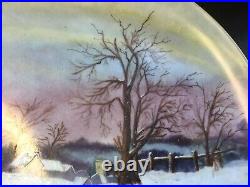 Antique French Winter Sunset over Farmhouse Plate Haviland Artist Signed