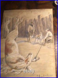 Antique French artist MAGNE De La CROIX watercolor PAINTING Argentina Cowboys