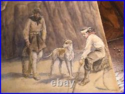Antique French artist MAGNE De La CROIX watercolor PAINTING Argentina Cowboys