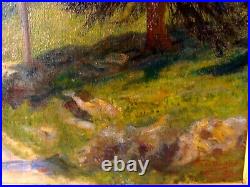 Antique Guillaume Impressionist Mountain Crucifix Landscape O/C Painting
