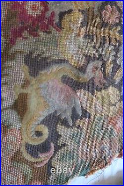 Antique Handmade French Tapestry fragment 21x22 Birds Floral Needlepoint