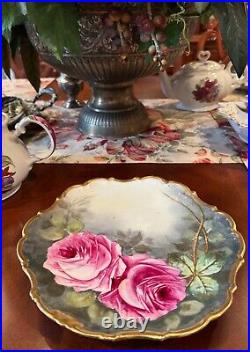 Antique Limoges France 1900 Hand Painted Pink Roses Rococo Style Charger 9 ½