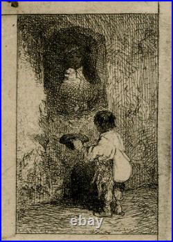 Antique Master Print-GENRE-YOUNG-BEGGAR-HAT-Jacque-1844